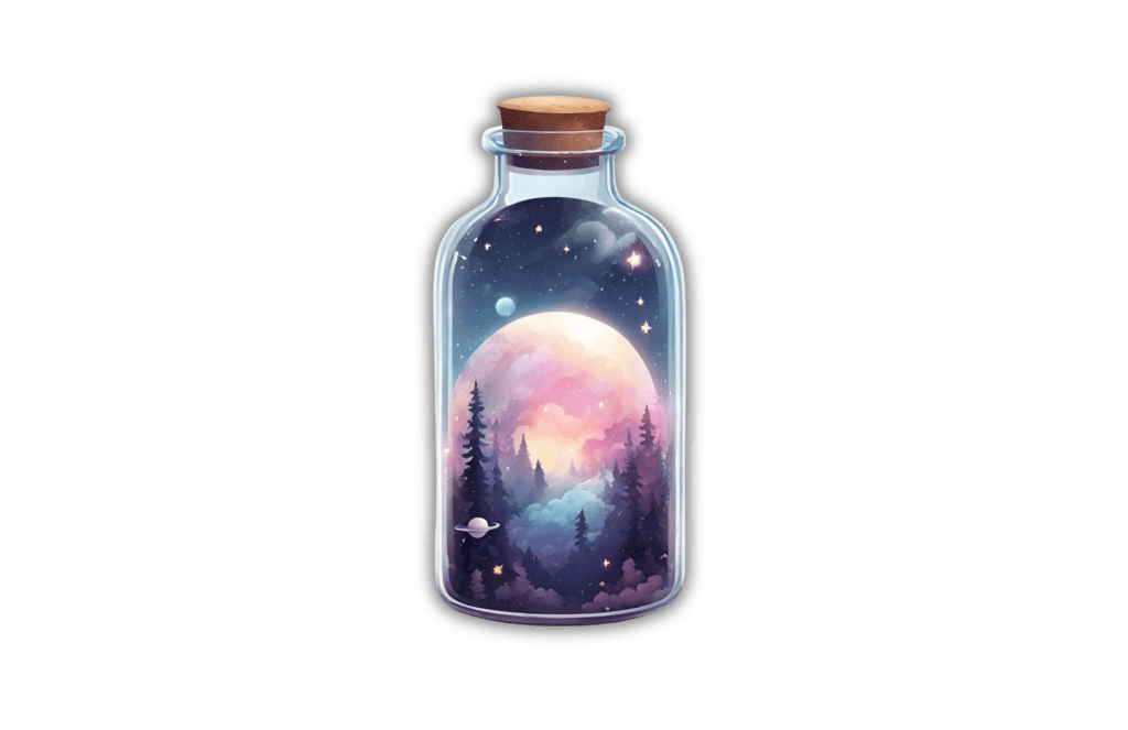 web design A bottle immersed in a captivating cosmic scene.