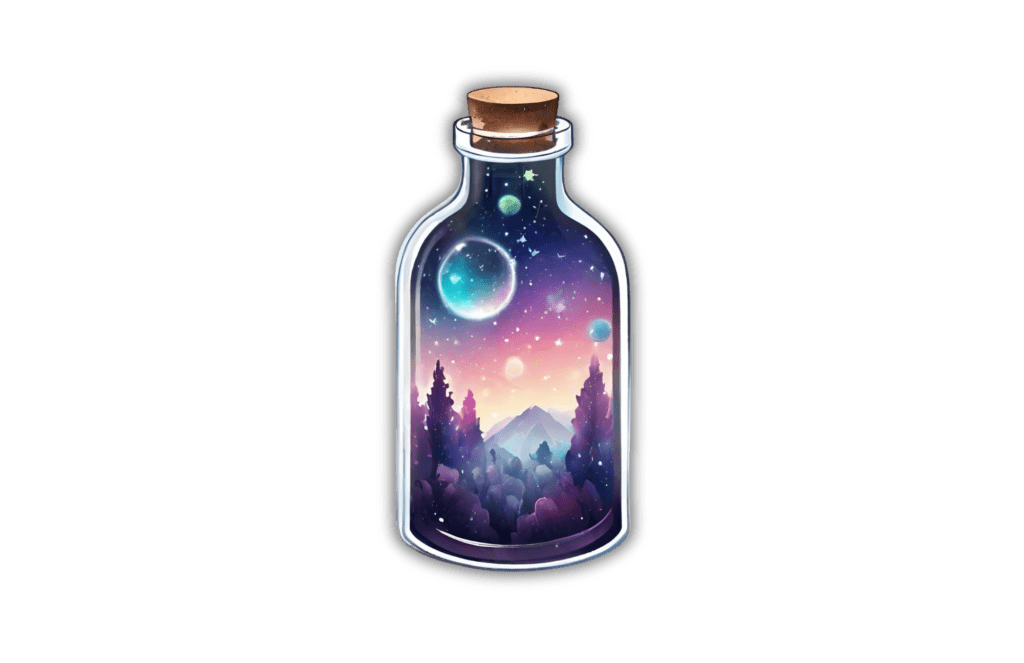 A bottle immersed in a captivating cosmic scene.