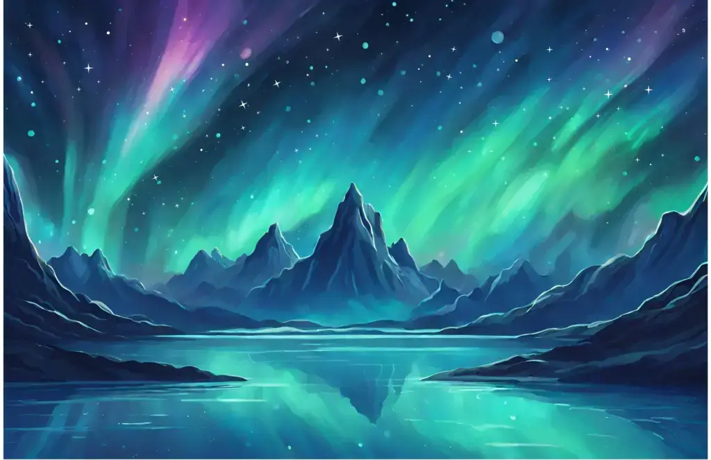 Cosmix Design web design about page image _ Aurora borealis with vivid colors, text Cosmix Design
